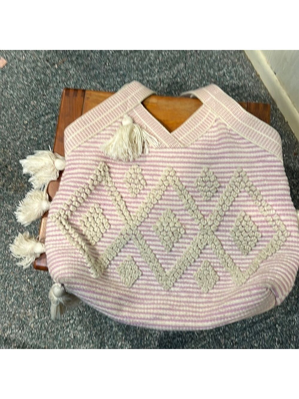 CLOTH Hobo Tote Bag with fringe and woven fabric